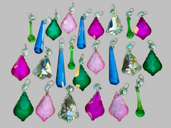 24 Chandelier Drops Cut Glass UK Crystals June Colours Prisms Christmas Tree Wedding Beads