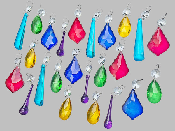 24 Chandelier Drops Mix 6 Colours Cut Glass Crystals Beads Prisms Droplets Christmas Wedding 6