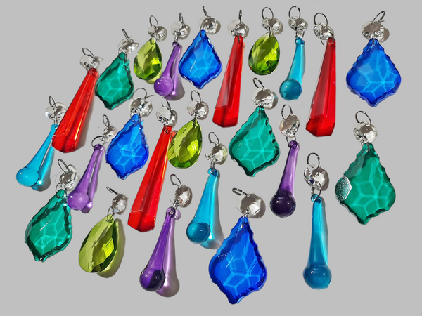 24 Chandelier Drops Cut Glass Crystals Beads Antique Colours Prisms Hanging Pendant Droplets 9