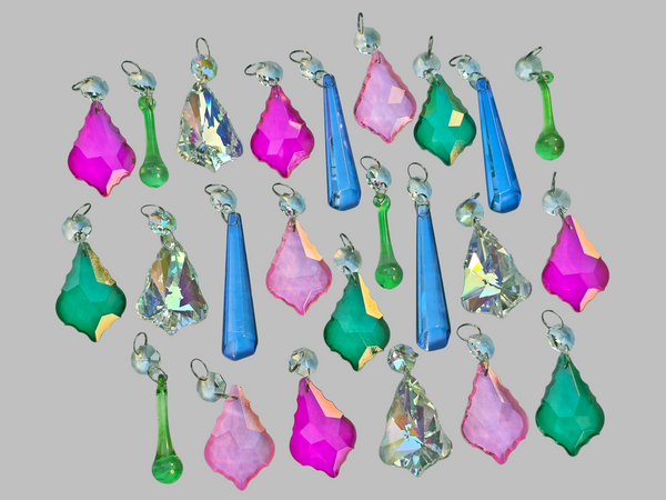 24 Chandelier Drops Cut Glass UK Crystals June Colours Prisms Christmas Tree Wedding Beads 6