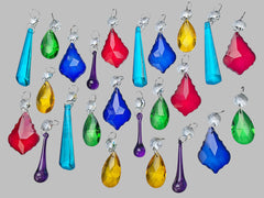 24 Chandelier Drops Mix 6 Colours Cut Glass Crystals Beads Prisms Droplets Christmas Wedding