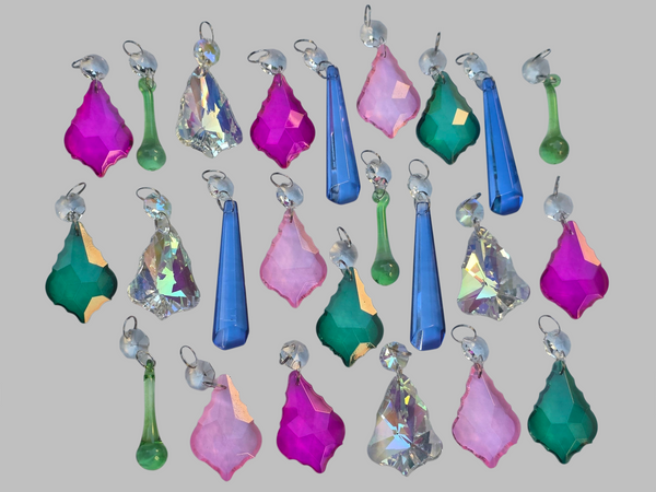 24 Chandelier Drops Cut Glass UK Crystals June Colours Prisms Christmas Tree Wedding Beads 8