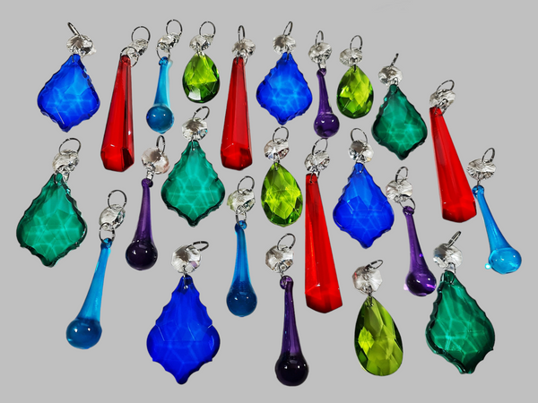 24 Chandelier Drops Cut Glass Crystals Beads Antique Colours Prisms Hanging Pendant Droplets 11