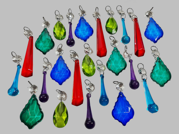 24 Chandelier Drops Cut Glass Crystals Beads Antique Colours Prisms Hanging Pendant Droplets 13