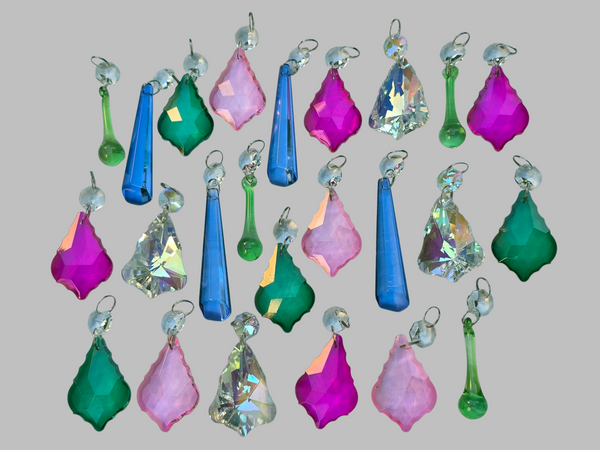 24 Chandelier Drops Cut Glass UK Crystals June Colours Prisms Christmas Tree Wedding Beads 10