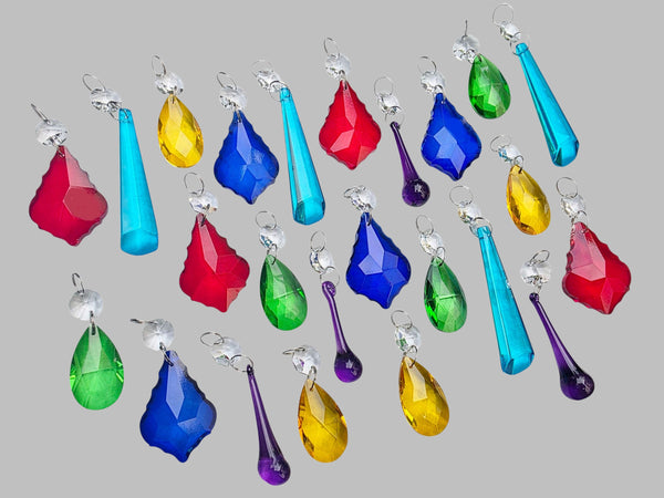 24 Chandelier Drops Mix 6 Colours Cut Glass Crystals Beads Prisms Droplets Christmas Wedding 10