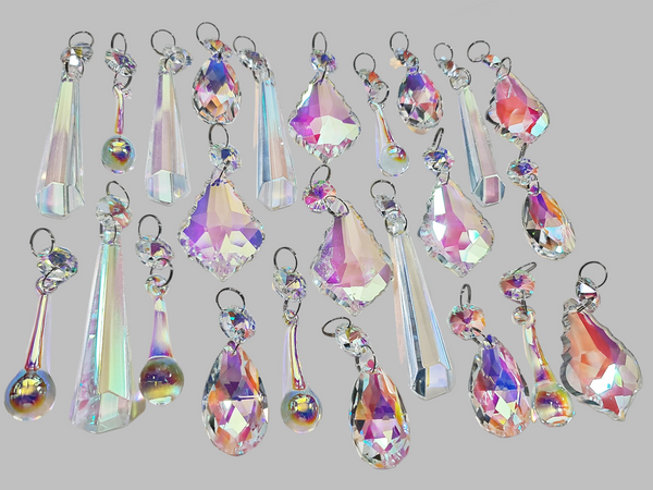 24 Aurora Borealis AB Iridescent Chandelier Drops Cut Glass UK Crystals Beads Droplets Christmas Tree Decorations 6
