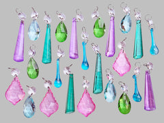 24 Chandelier Pastel Colours Crystals Cut Glass Droplets Christmas Tree Wedding Prisms Beads