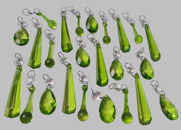 24 Sage Green Chandelier Drops Cut Glass UK Crystals Beads Christmas Tree Decorations Sun Catchers 6