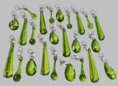 24 Sage Green Chandelier Drops Cut Glass UK Crystals Beads Christmas Tree Decorations Sun Catchers
