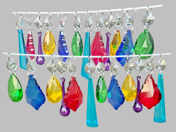 24 Chandelier Drops Mix 6 Colours Cut Glass Crystals Beads Prisms Droplets Christmas Wedding 3