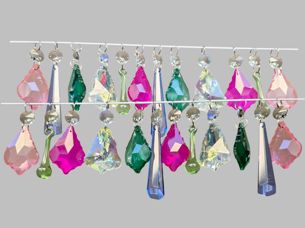 24 Chandelier Drops Cut Glass UK Crystals June Colours Prisms Christmas Tree Wedding Beads 3