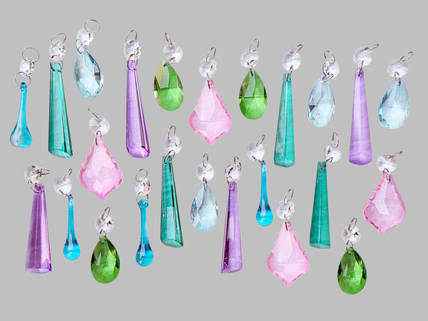 24 Chandelier Pastel Colours Crystals Cut Glass Droplets Christmas Tree Wedding Prisms Beads 7