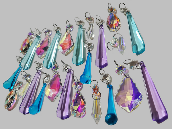 24 Chandelier Drops AB Aurora Borealis Soft Pastel Colours Glass Crystals Beads Prisms Droplets 6