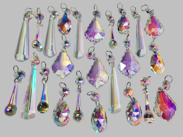 24 Aurora Borealis AB Iridescent Chandelier Drops Cut Glass UK Crystals Beads Droplets Christmas Tree Decorations 8