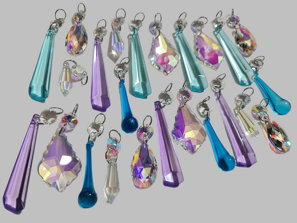 24 Chandelier Drops AB Aurora Borealis Soft Pastel Colours Glass Crystals Beads Prisms Droplets 8
