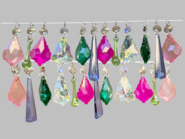 24 Chandelier Drops Cut Glass UK Crystals June Colours Prisms Christmas Tree Wedding Beads 5