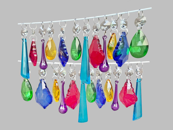 24 Chandelier Drops Mix 6 Colours Cut Glass Crystals Beads Prisms Droplets Christmas Wedding 9