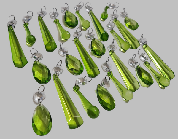24 Sage Green Chandelier Drops Cut Glass UK Crystals Beads Christmas Tree Decorations Sun Catchers 12