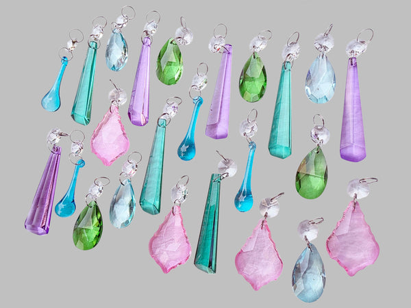 24 Chandelier Pastel Colours Crystals Cut Glass Droplets Christmas Tree Wedding Prisms Beads 9