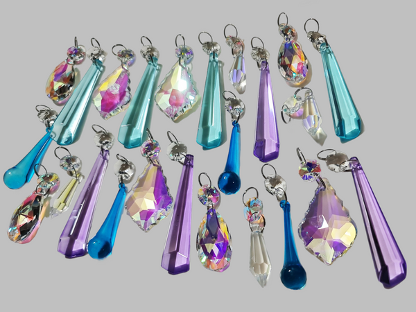 24 Chandelier Drops AB Aurora Borealis Soft Pastel Colours Glass Crystals Beads Prisms Droplets 10