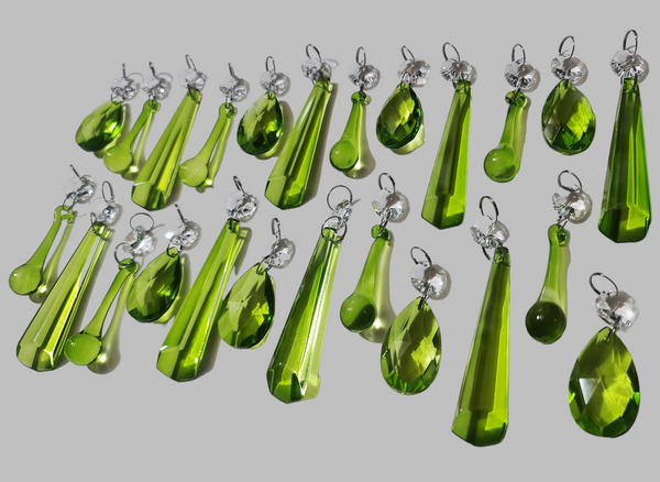 24 Sage Green Chandelier Drops Cut Glass UK Crystals Beads Christmas Tree Decorations Sun Catchers 14