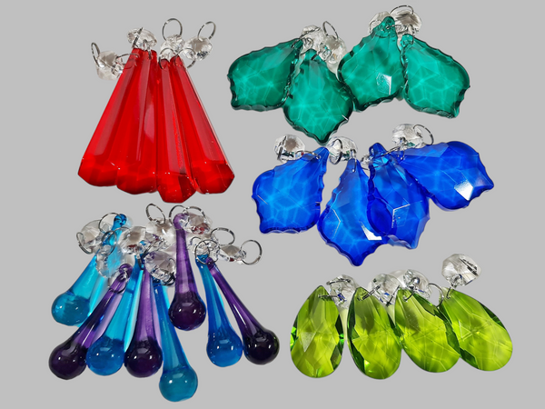 24 Chandelier Drops Cut Glass Crystals Beads Antique Colours Prisms Hanging Pendant Droplets 2