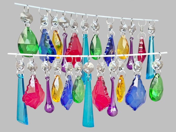 24 Chandelier Drops Mix 6 Colours Cut Glass Crystals Beads Prisms Droplets Christmas Wedding 5