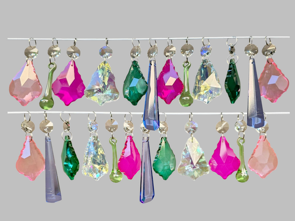 24 Chandelier Drops Cut Glass UK Crystals June Colours Prisms Christmas Tree Wedding Beads 11