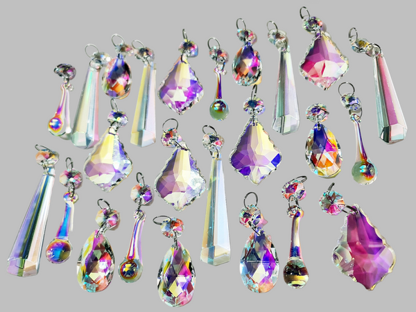 24 Aurora Borealis AB Iridescent Chandelier Drops Cut Glass UK Crystals Beads Droplets Christmas Tree Decorations 12