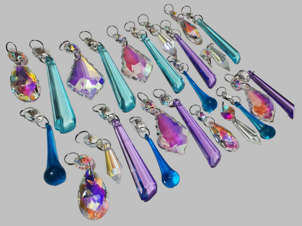 24 Chandelier Drops AB Aurora Borealis Soft Pastel Colours Glass Crystals Beads Prisms Droplets 12