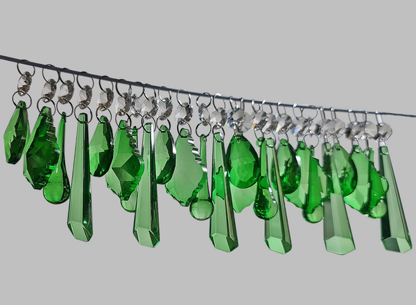 24 Emerald Green Chandelier Drops Cut Glass Crystals Beads Droplets Sun Catcher Wedding Decorations 9