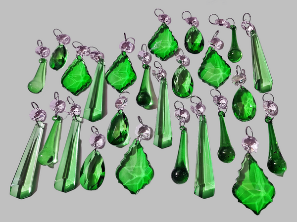 24 Emerald Green Chandelier Drops Cut Glass Crystals Beads Droplets Sun Catcher Wedding Decorations 12