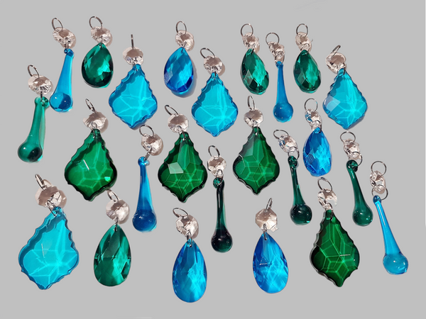 24 Peacock & Teal Chandelier Drops Crystals Beads Droplets Cut Glass Prisms Wedding Decorations 5