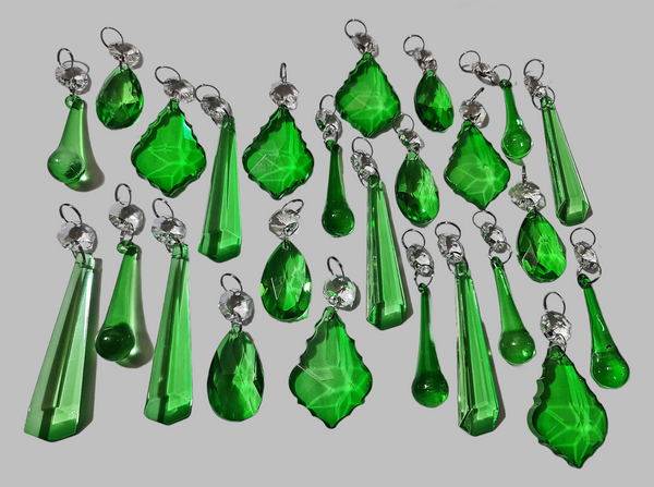 24 Emerald Green Chandelier Drops Cut Glass Crystals Beads Droplets Sun Catcher Wedding Decorations 4