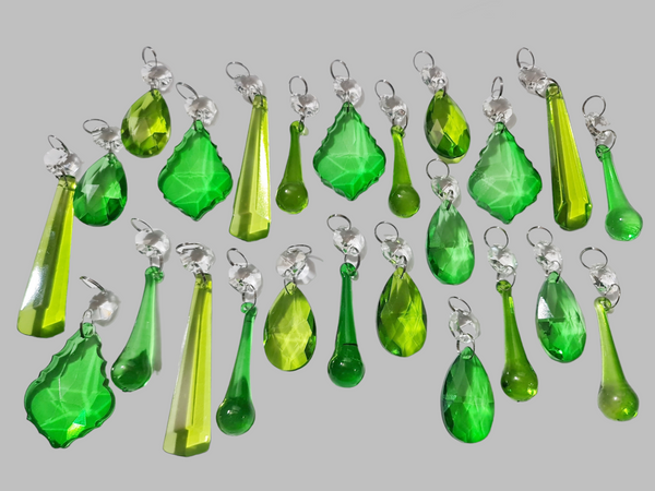 24 Sage & Emerald Green Chandelier Drops Crystals Beads Prism Droplets Mix Cut Glass 3