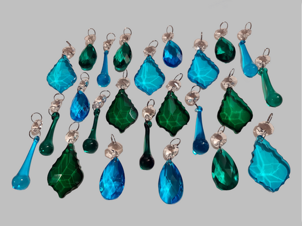 24 Peacock & Teal Chandelier Drops Crystals Beads Droplets Cut Glass Prisms Wedding Decorations 3