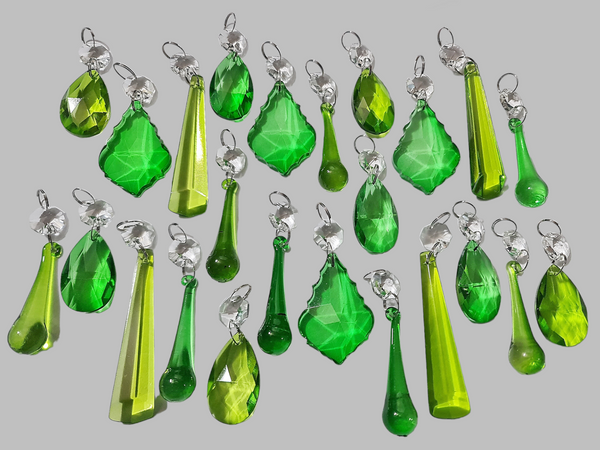 24 Sage & Emerald Green Chandelier Drops Crystals Beads Prism Droplets Mix Cut Glass 5