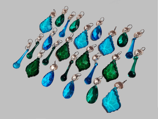 24 Peacock & Teal Chandelier Drops Crystals Beads Droplets Cut Glass Prisms Wedding Decorations 7