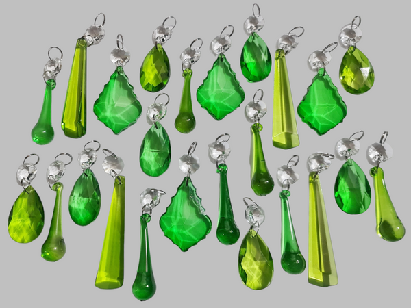 24 Sage & Emerald Green Chandelier Drops Crystals Beads Prism Droplets Mix Cut Glass 7