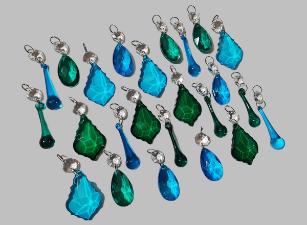 24 Peacock & Teal Chandelier Drops Crystals Beads Droplets Cut Glass Prisms Wedding Decorations 11