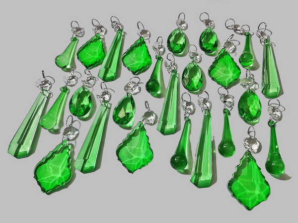 24 Emerald Green Chandelier Drops Cut Glass Crystals Beads Droplets Sun Catcher Wedding Decorations 10