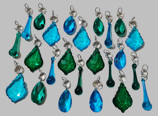 24 Peacock & Teal Chandelier Drops Crystals Beads Droplets Cut Glass Prisms Wedding Decorations 13