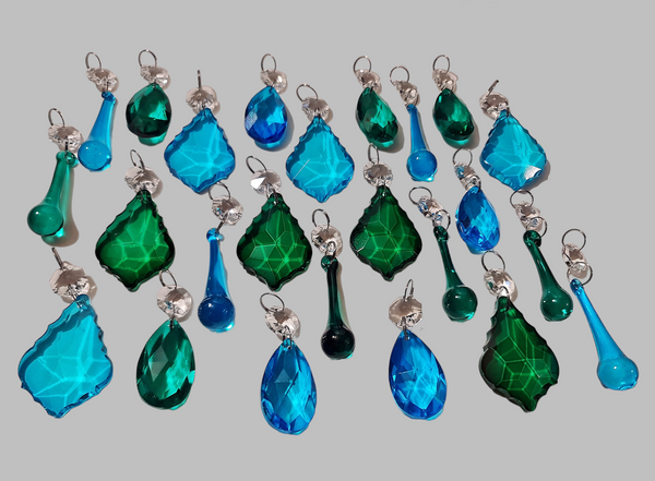 24 Peacock & Teal Chandelier Drops Crystals Beads Droplets Cut Glass Prisms Wedding Decorations 9