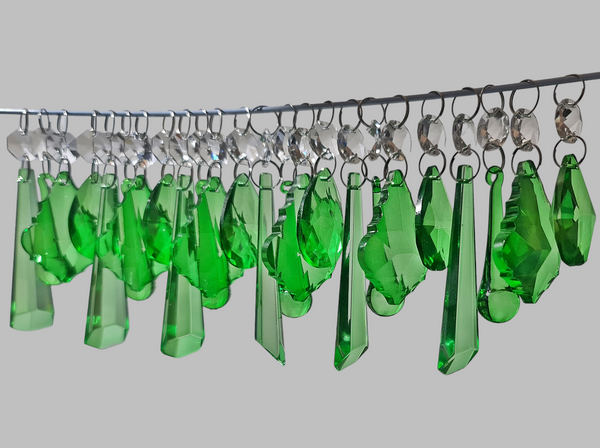 24 Emerald Green Chandelier Drops Cut Glass Crystals Beads Droplets Sun Catcher Wedding Decorations 11