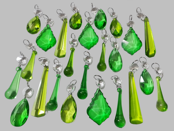 24 Sage & Emerald Green Chandelier Drops Crystals Beads Prism Droplets Mix Cut Glass 11