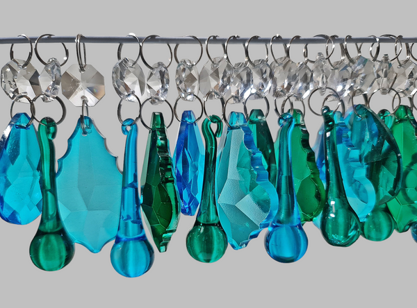 24 Peacock & Teal Chandelier Drops Crystals Beads Droplets Cut Glass Prisms Wedding Decorations 6