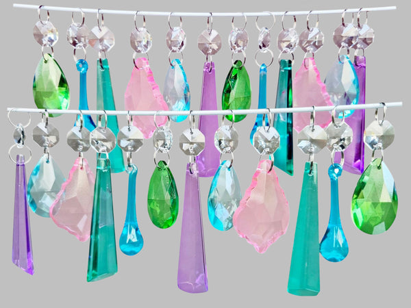 24 Chandelier Pastel Colours Crystals Cut Glass Droplets Christmas Tree Wedding Prisms Beads 6