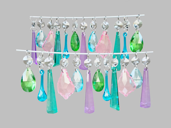 24 Chandelier Pastel Colours Crystals Cut Glass Droplets Christmas Tree Wedding Prisms Beads 2