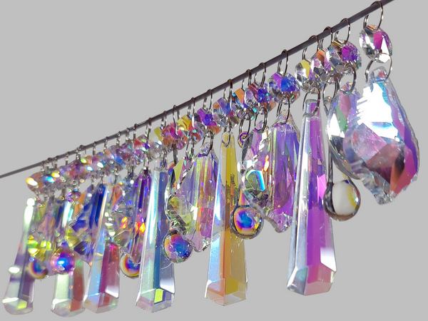 24 Aurora Borealis AB Iridescent Chandelier Drops Cut Glass UK Crystals Beads Droplets Christmas Tree Decorations 13